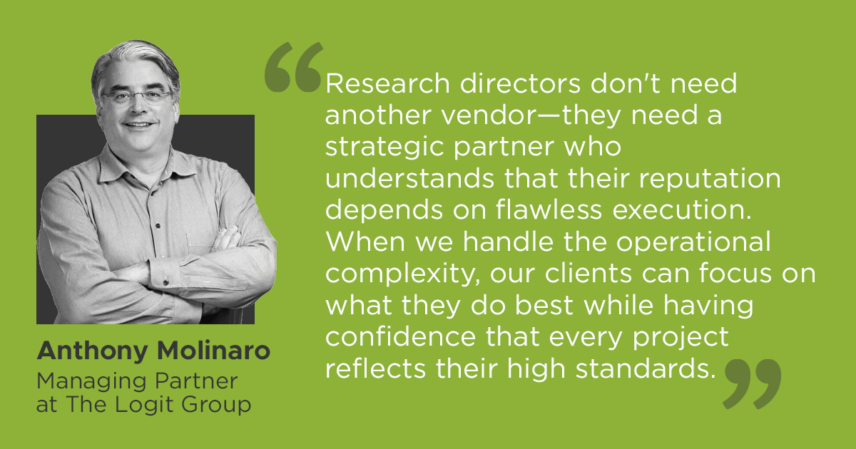 Research directors don't need another vendor—they need a strategic partner who understands that their reputation depends on flawless execution. When we handle the operational complexity, our clients can focus on what they do best while having confidence that every project reflects their high standards.